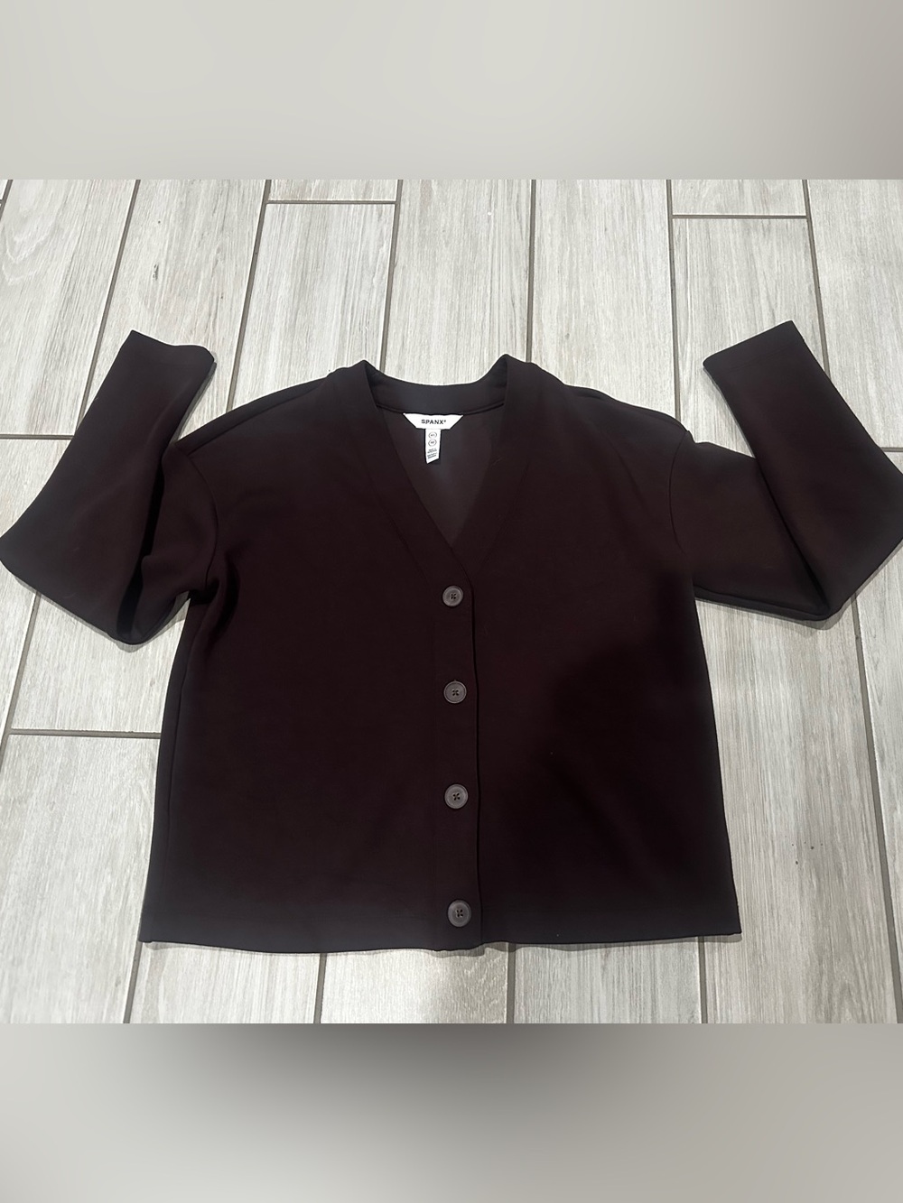 SPANX NWOT Dark Brown Button-Front V-Neck Cardigan